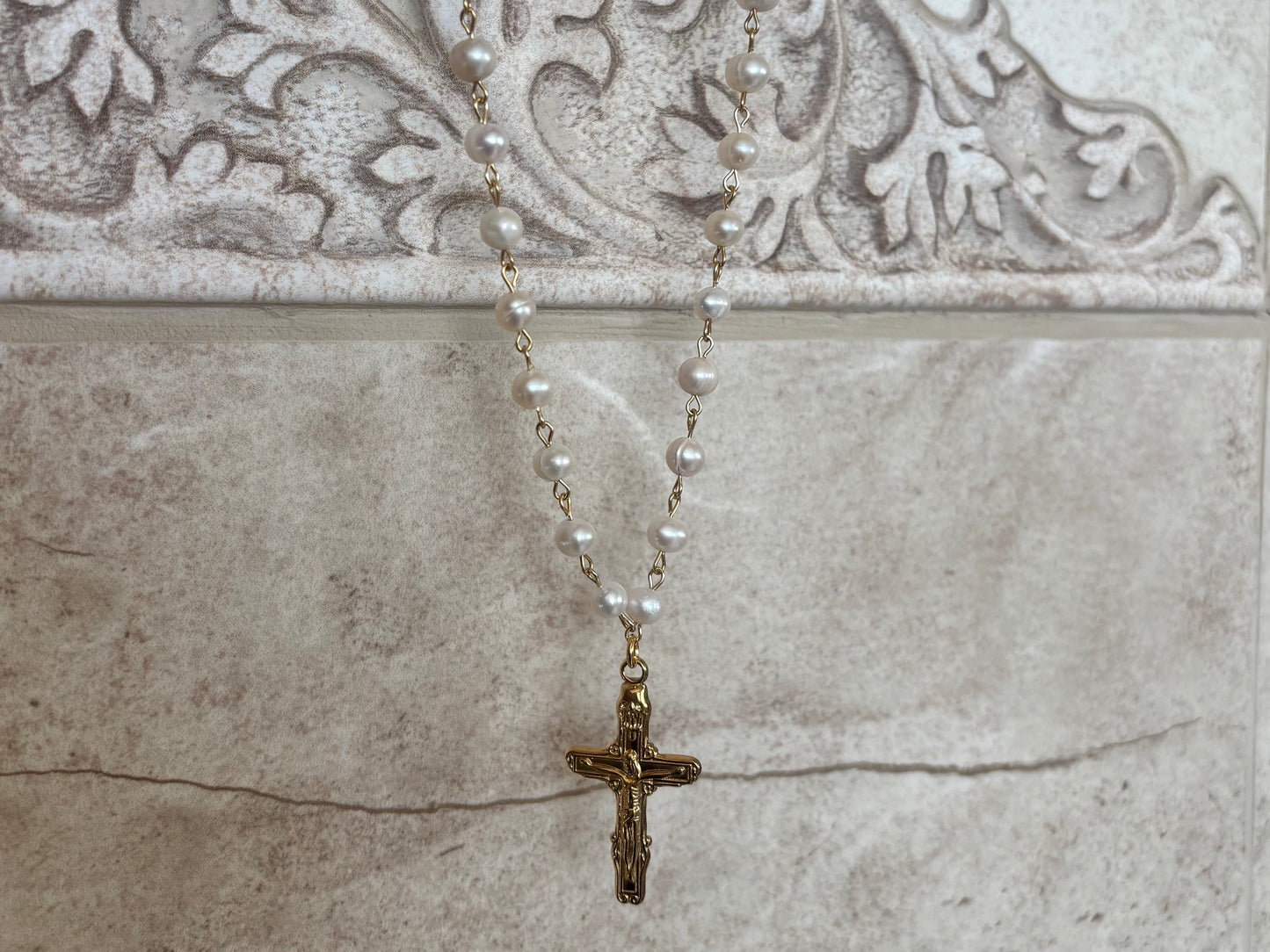Sacred Pearl Cross Necklace