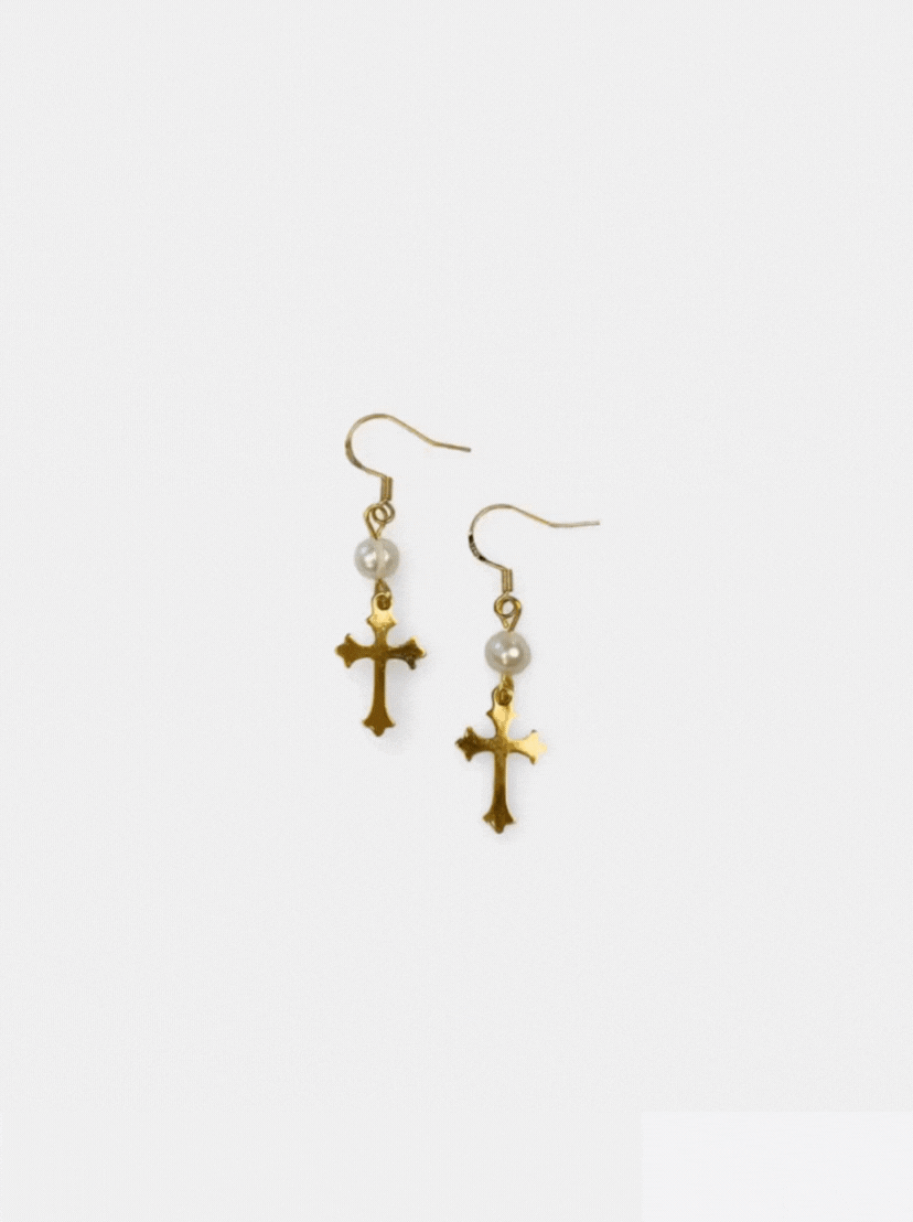 Pearls Cross Earrings