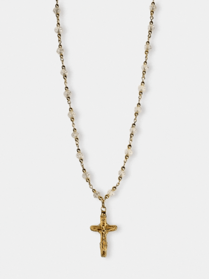 Moonlit Crystal & Gold Cross Necklace