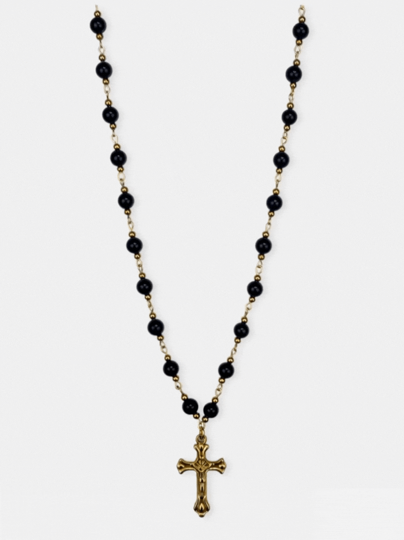Shadowlit Onyx & Gold Cross Necklace
