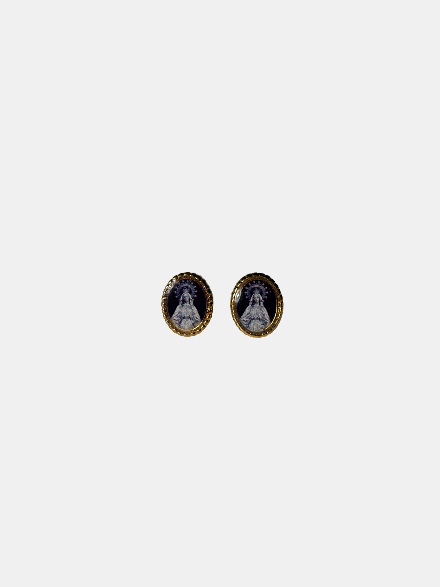 Gold stud earrings with Mater Dolorosa portrait cabochon